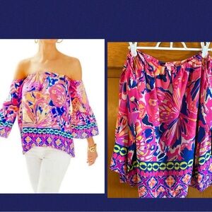 Lilly Pulitzer 100% Silk Off the Shoulder Blouse
